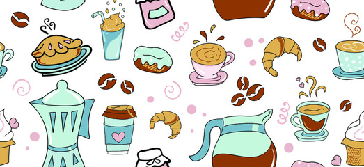 baking and coffee pattern, set of vector elements
