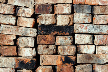folded old red brick background. High quality photo