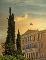 Athens Greece, the Greek parliament classic building, ex king's palace under impressive sky