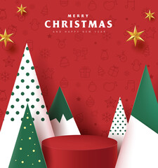 Merry Christmas banner with product display cylindrical shape