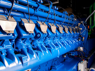 Engine of CHP unit. Diesel and gas industrial electric generator.
