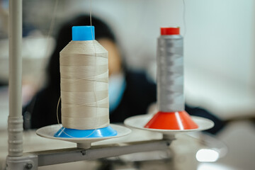 Closeup of an overlock machine