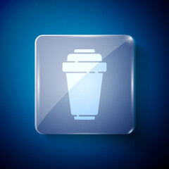 White Water filter cartridge icon isolated on blue background. Square glass panels. Vector Illustration.