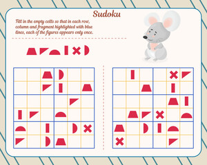 Logic game for children and adults. Sudoku. Development of attention, memory, thinking. Worksheet
