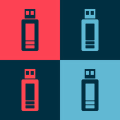 Pop art USB flash drive icon isolated on color background. Vector.