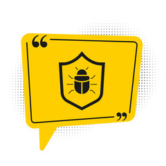 Black System bug concept icon isolated on white background. Code bug concept. Bug in the system. Bug searching. Yellow speech bubble symbol. Vector.
