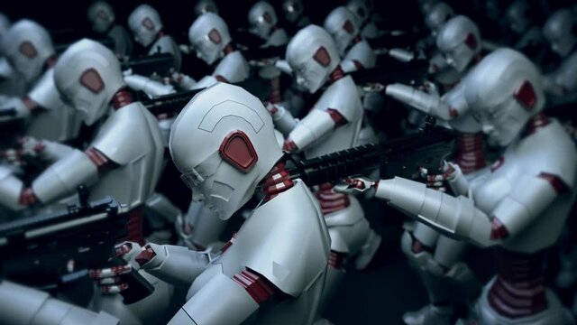 Modern Cyber Robots Army With Artificial Intelligence 4k