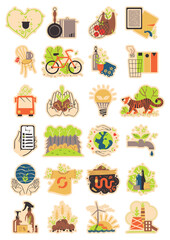 Set of stickers. Caring for the environment. Vector. Illustration. Flat style.