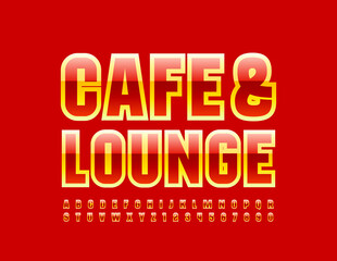 Vector bright logo Cafe & Lounge. Red and Yellow glossy Font. Modern Alphabet Letters and Numbers set