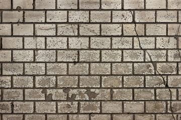 A wall of dirty, moldy, scratched white brick.