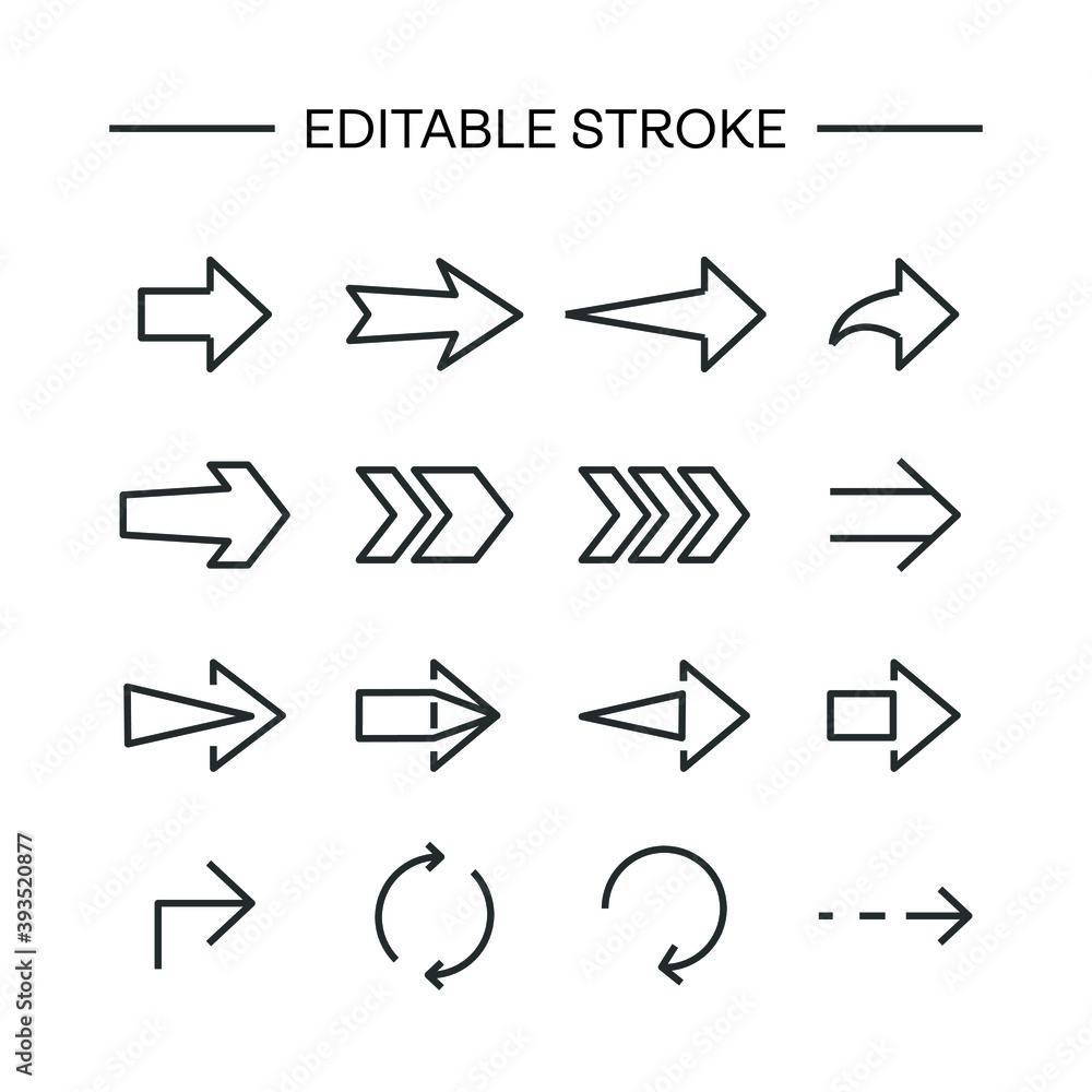 Poster arrows icon line with editable stroke. arrow vector icon set in thin line style. different black dir