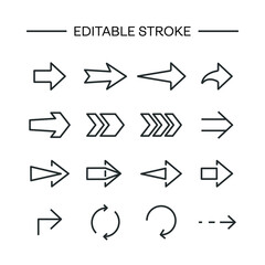 Arrows icon Line with editable stroke. Arrow vector icon set in thin line style. Different black directional icons, vector illustration collection for web design, mobile apps, interface