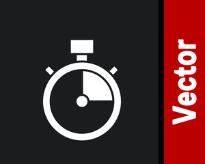 White Stopwatch icon isolated on black background. Time timer sign. Chronometer sign. Vector.