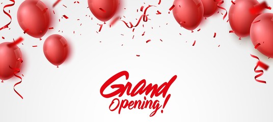 Grand opening ceremony with red balloon, gold  and confetti	 - 393521843
