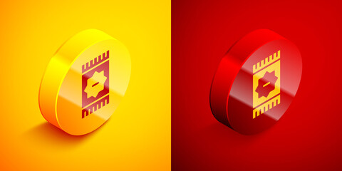 Obraz premium Isometric Mexican carpet icon isolated on orange and red background. Circle button. Vector.