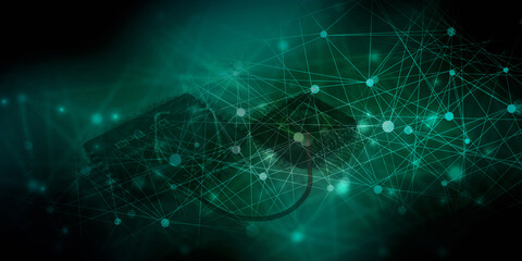 2d illustration Abstract futuristic electronic circuit technology background