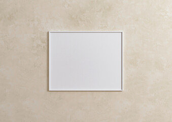 Single 8x10 Horizontal White Frame on beige wall. 3D Rendering