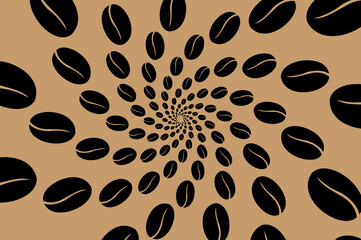 Black coffee beans on a brown background - vector pattern