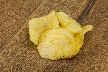 Natural potato salted chips heap