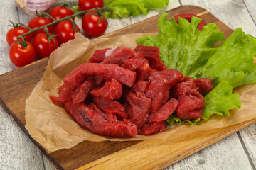 Raw beef meat sliced for cooking