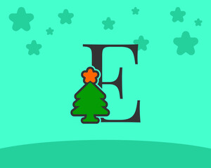 letter E cute and fun christmas tree alphabet decoration cartoon