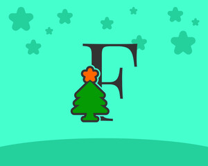 letter F cute and fun christmas tree alphabet decoration cartoon