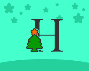 letter H cute and fun christmas tree alphabet decoration cartoon