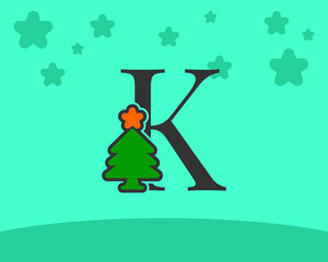 letter K cute and fun christmas tree alphabet decoration cartoon