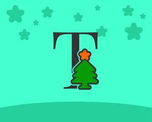 letter T cute and fun christmas tree alphabet decoration cartoon