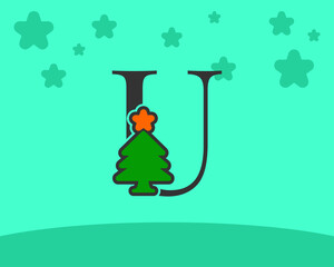 letter U cute and fun christmas tree alphabet decoration cartoon