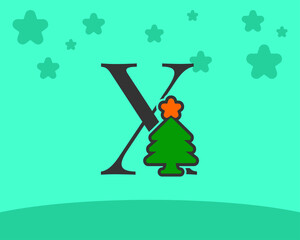 letter X cute and fun christmas tree alphabet decoration cartoon
