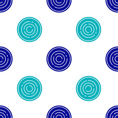 Blue Checker game chips icon isolated seamless pattern on white background. Vector.