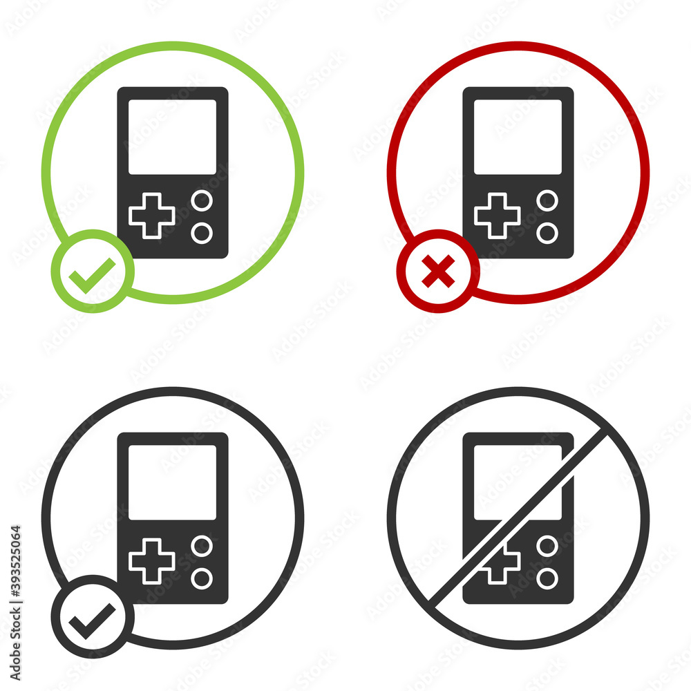 Poster black portable tetris electronic game icon isolated on white background. vintage style pocket brick 