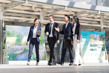 Business people walking and talk to each other
