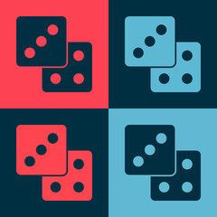 Pop art Game dice icon isolated on color background. Casino gambling. Vector.