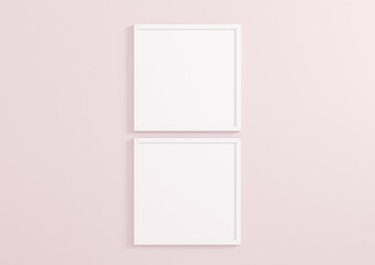 Two 10x10 White Frames Mockup. Double White Frames on a pink wall.