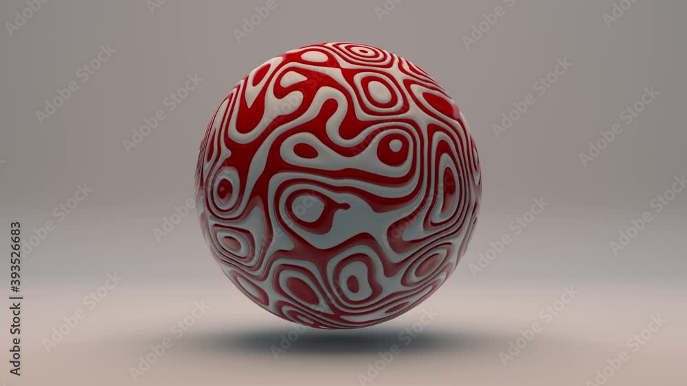 Poster 3d loop animation of an abstract sphere with a white and red surface. lines on the surface change sh