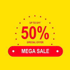 Mega Sale banner. Up to 50% off. Special Offer