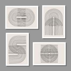 Trendy set of abstract creative minimal artistic hand sketched compositions