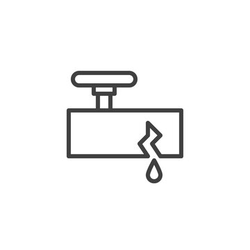 Broken pipe and oil drop line icon. linear style sign for mobile concept and web design. Burst pipe and water leak outline vector icon. Symbol, logo illustration. Vector graphics
