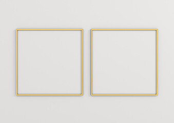 Two 10x10 Gold Frames Mockup. Double Gold Frames on a white wall.