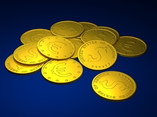 Coins on a blue background.