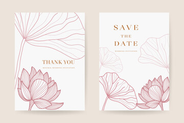 Minimal Floral wedding invitations vector template. Save the date, Thank you cards, RSVP, digital wedding anniversary cards . Electronic wedding card Vector illustration.