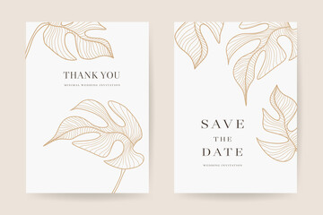 Fototapeta na wymiar Minimal Floral wedding invitations vector template. Save the date, Thank you cards, RSVP, digital wedding anniversary cards . Electronic wedding card Vector illustration.