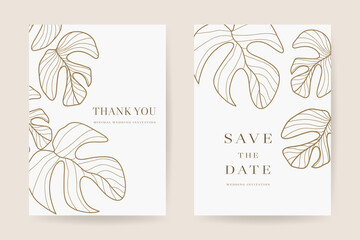 Minimal Floral wedding invitations vector template. Save the date, Thank you cards, RSVP, digital wedding anniversary cards . Electronic wedding card Vector illustration.