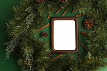 Photo frame, Christmas tree and firs