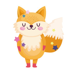 merry christmas, cute fox with stars cartoon celebration icon isolation