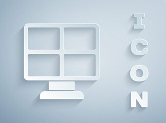 Paper cut Solar energy panel icon isolated on grey background. Paper art style. Vector.