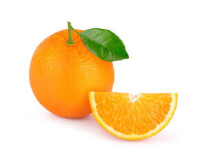 Fototapeta na wymiar Orange fruit with leaf isolated on a white background.