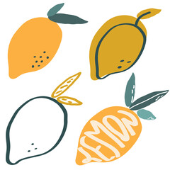 Lemon exotic fruit modern flat vector illustration, simple and minimalistic set of lemons for print and web design